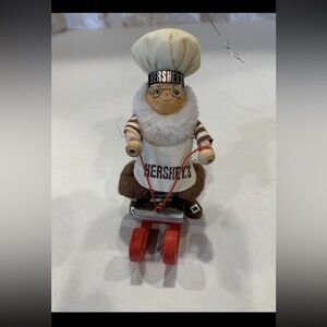 Vintage Kurt Adler Hersheys Chocolate Elf Chef on Wood Sled Christmas Ornament